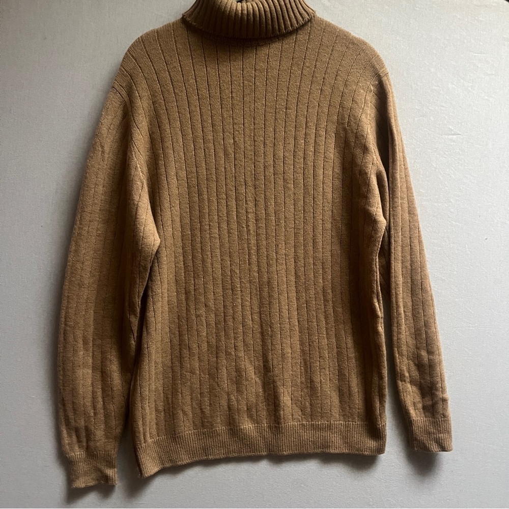 Vintage Jaeger Camel Hair Lambswool Cashmere Ribbed Turtleneck Sweater | Sz M